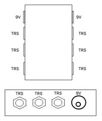 4 Way Junction Box (3 TRS Plus 9V Passthrough) Isolated Jacks