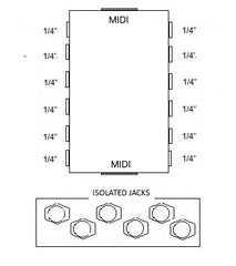 6 Way Junction Box Plus MIDI through With Isolated Jacks Pedalboard Patch bay