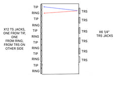 6 TRS 1/4" Split to 12 TS 1/8" (Tip, Ring)