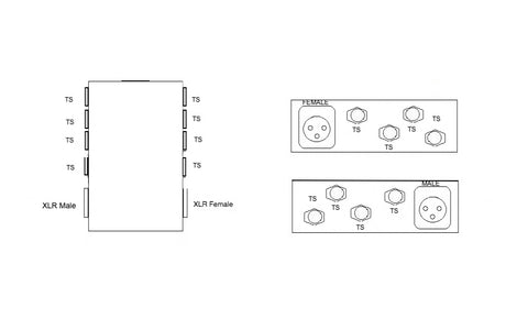 5 Way Junction Box (1 XLR 4 TS Mono Both Sides) Pedalboard Patchbay