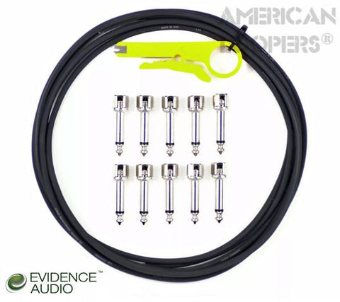 Evidence Audio BLACK Monorail High End Pedalboard Patch Cable Kit (12 Plugs + 6 Feet of Cable)