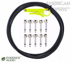 Evidence Audio BLACK Monorail High End Pedalboard Patch Cable Kit (10 Plugs + 5 Feet of Cable),Cables- AMERICAN LOOPERS - MADE IN USA