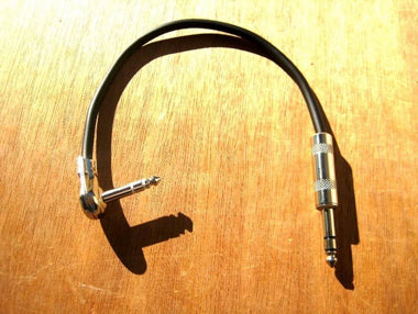 TRS (Stereo) 12" Right Angle Pancake Cable on One End and Straight Plug on The Other End